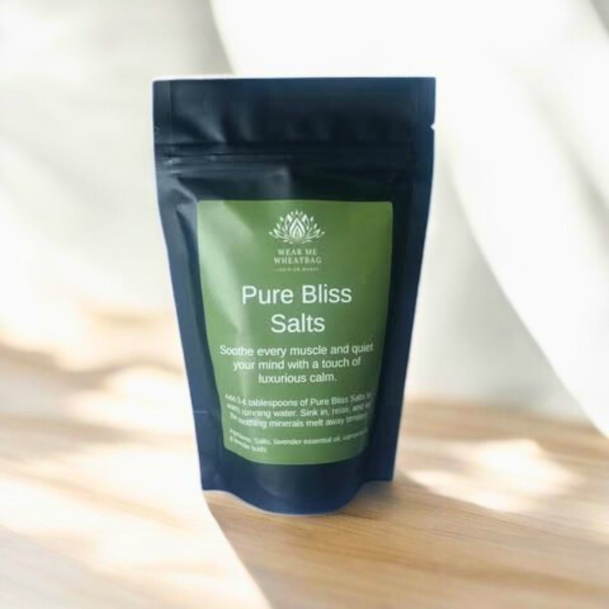 Pure liss lavender bqath salts, front of packet