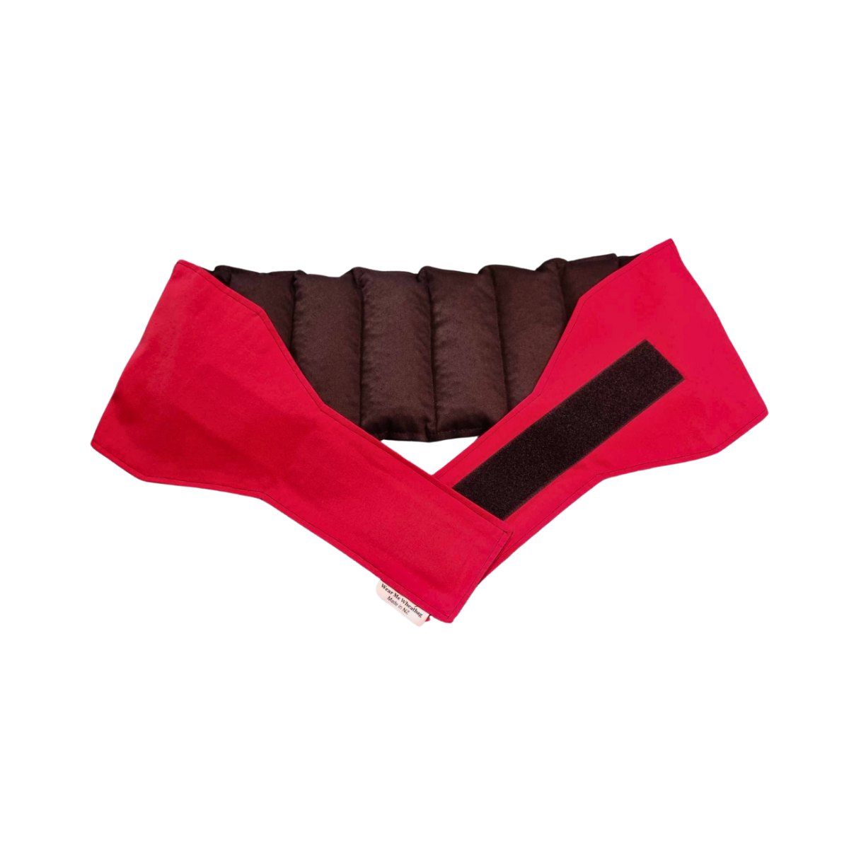 Red waist wheat bag, showing velcro strap