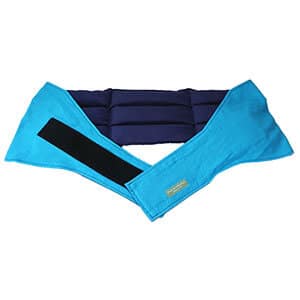 Turquoise waist wheat bag, showing velcro strap