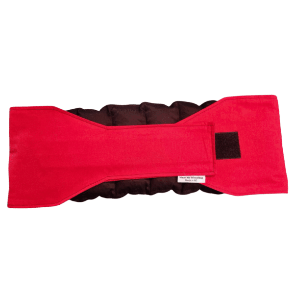 Red waist wheat bag, Flat lay image showing the back